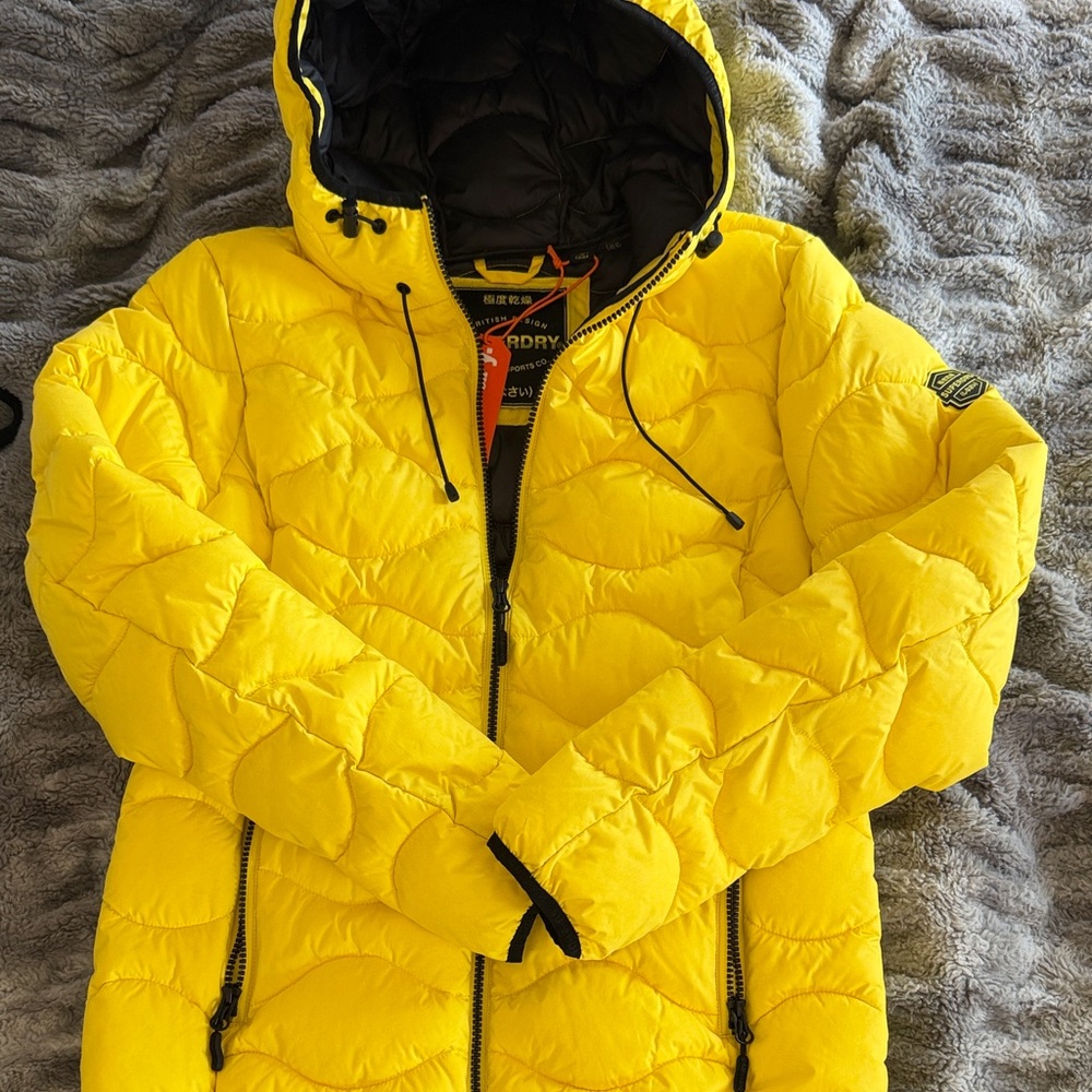 Superdry Bright Yellow Quilted Hooded Puffer Jacket - Picture 7 of 11